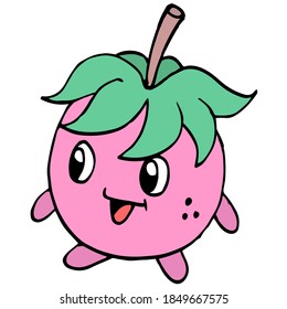 a strawberry with a cute face. cartoon illustration sticker mascot emoticon