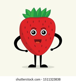 Strawberry. Cute fruit vector character. 