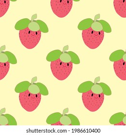 Strawberry. Cute fruit vector character set isolated on white seamless tropical pattern with strawberry. Tasty fruit fresh black white sketch illustration