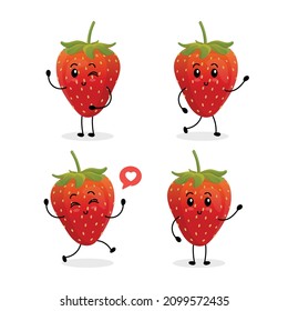 Fresa. Conjunto de caracteres vectoriales de frutos cortos aislados en blanco