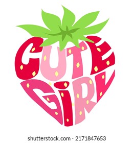 Strawberry cute girl isolated vector icon