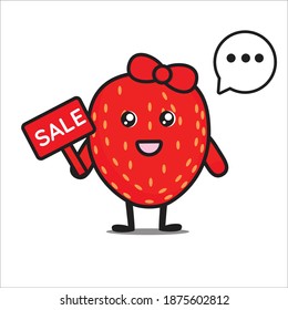 Strawberry cute mascot with sale board
