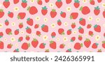 Strawberry Cute Pink Kawaii Nursery Seamless Vector Pattern 