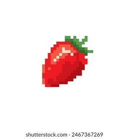 Strawberry cute pixel art icon. Funny berry isolated vector illustration. 8-bit. Design stickers, logo, app, embroidery.