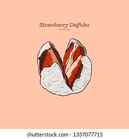 strawberry daifuku, hand draw sketch vector.