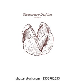 strawberry daifuku, hand draw sketch vector.