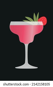 strawberry daiquiri cocktail, alcohol drink, vector illustration