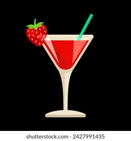 Strawberry Daiquiri cocktail flat style vector illustration