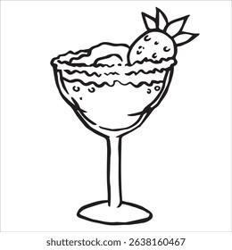 Strawberry Daiquiri cocktail. Vector illustration in doodle style.	