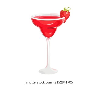 Strawberry daiquiri cocktail.Refreshing summer alcoholic drink.with juicy strawberries.Vector illustration on a white background.