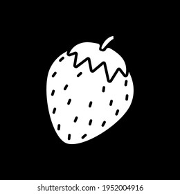 Strawberry dark mode glyph icon. Fresh berry. Ripe fruit. Nutrient food. Healthy food, dietary recipe ingredient. White silhouette symbol on black space. Vector isolated illustration