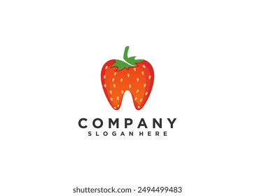 Strawberry dental logo design vector template isolated