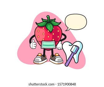 Strawberry dentist with speech bubble cartoon. Mascot Character vector.
