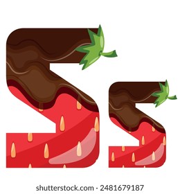 strawberry design alphabet with melted dark chocolate namely letter S design for designs, posters or banners