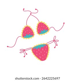 Diseño de fresa de un bikini. Ilustración vectorial linda del traje de baño del estilo plano
