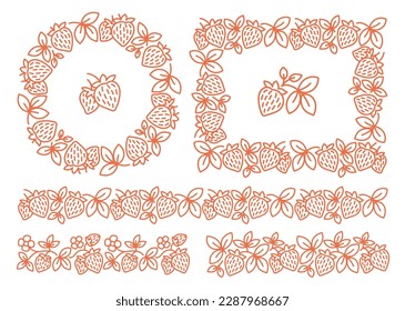 Strawberry design kit. Ornament set. Frame line ornament. Editable outline stroke. Vector line.