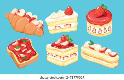 Strawberry Dessert and Bakery Vector Illustration