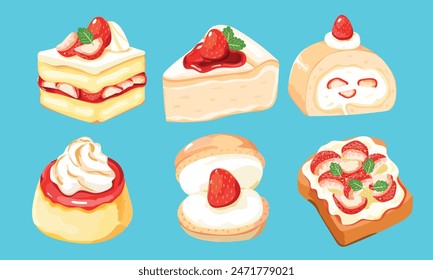 Strawberry Dessert and Bakery Vector Illustration