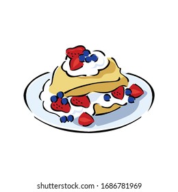 Strawberry dessert. Cartoon style vector icons. Berry sweet food illustration set isolated on a white background in EPS10