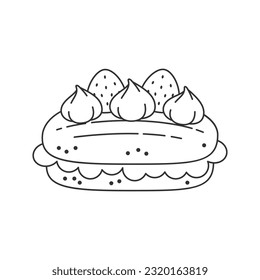 Strawberry dessert icon. Flat cartoon illustration of a eclair with cream. Vector 10 EPS.