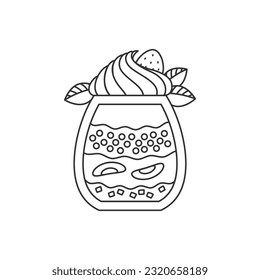 Strawberry dessert icon. Flat cartoon illustration of an ice cream float glass. Vector 10 EPS.
