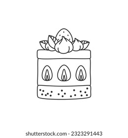 
Strawberry dessert icon. Flat cartoon illustration of a cake decorated with cream and berries. Vector 10 EPS.
