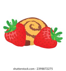 Strawberry dessert icon isometric vector. Strawberry and striped biscuit roll. Dessert, breakfast, food concept