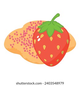 Erdbeerdessert Icon isometrische Vektorgrafik. Rosa Sprinkle-Kekse in der Nähe von Erdbeeren. Dessert, Food-Konzept