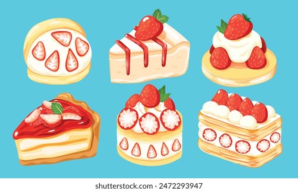 Strawberry Dessert Pastry and Bakery Vector Illustration