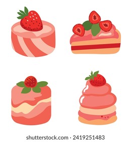 postre de fresa ,conjunto de diseño vectorial