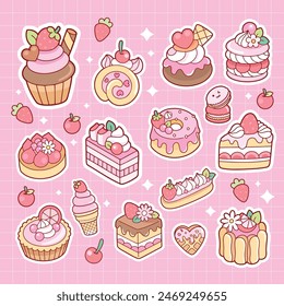 Strawberry desserts and sweet foods illustration vector