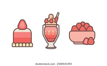 Strawberry Desserts Vector Illustration. Cake Arts. Parfait Arts. Strawberries in a Bowl. Food Arts.