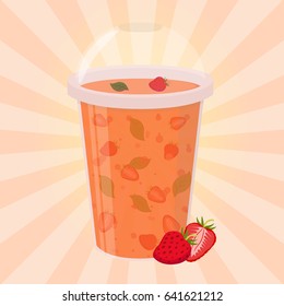Strawberry detox drink, healthy smoothie. Vegetarian nutrition. Made in cartoon flat style.