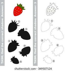 Strawberry with different shadows to find the correct one. Compare and connect object with it true shadow.