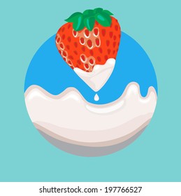 strawberry dipped in cream with splash flat icon