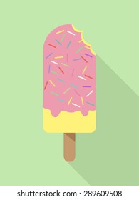 strawberry Dipped lemon ice cream bars icons in flat design with long shadow,vector