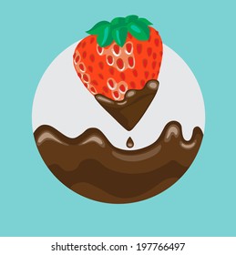 strawberry dipped in liquid chocolate with splash flat icon