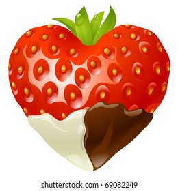 Strawberry dipped in the shape of heart in chocolate and whipped cream