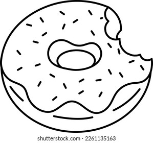 Strawberry Donut with bite mark Dessert Icon Element illustration Line style