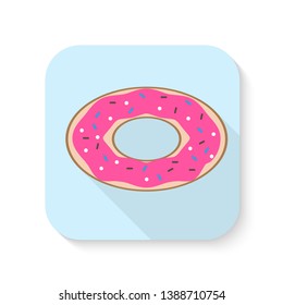 Strawberry Donut icon illustration vector, Sweet soft Strawberry Donuts. donut with pink cream flat icon. Vector Illustration. 