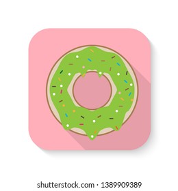 Strawberry Donut icon illustration vector, Sweet soft Strawberry Donuts. donut with pink cream flat icon. Vector Illustration. 