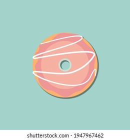 Vector de fresa Donut aislado en un fondo azul.