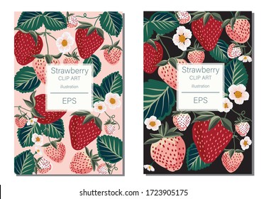 strawberry Doodle  clip art, pink fruit illustrations