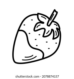 Ilustración vectorial del icono del doodle de fresa, pegatina de berry en blanco.