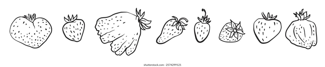 Strawberry doodle illustration series, ideal for educational materials, gardening guides, art prints, and DIY projects. Charming and playful design.