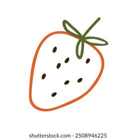 Strawberry in doodle style. Berry fruit, food, eating, naive kids drawing. Childish funny design element. Childrens flat graphic vector illustration isolated on white background