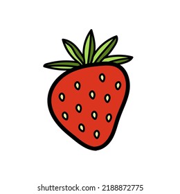 Ilustración vectorial del doodle de fresa aislada en blanco. Cuidados dulces y sabrosos elementos de diseño de fresa estilo de dibujos animados. Producto alimenticio ecológico fresco y saludable, fuente veraniega de vitaminas.