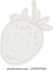 Fresa con semillas punteadas y corona frondosa en arte de línea limpia. dibujo de contorno de baya con textura punteada y detalle de cáliz, sombreado plano. Ilustración vectorial de dibujos animados