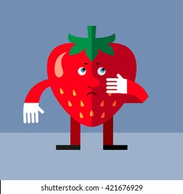 Strawberry doubting. Flat style vector illustration . Funny cartoon character