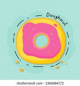Strawberry doughnut with blue background. Doughnut doodle.